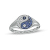 Thumbnail Image 0 of Blue and White Lab-Created Sapphire Yin and Yang Symbol Signet Ring in 10K White Gold