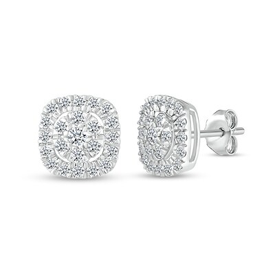 0.40 CT. T.W. Composite Diamond Cushion-Shaped Frame Stud Earrings in 10K White Gold