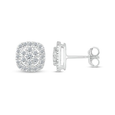 0.40 CT. T.W. Composite Diamond Cushion-Shaped Frame Stud Earrings in 10K White Gold