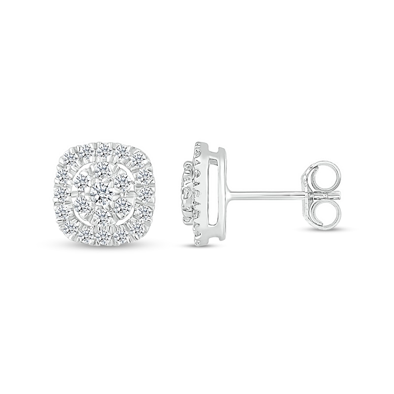 Main Image 2 of 0.40 CT. T.W. Composite Diamond Cushion-Shaped Frame Stud Earrings in 10K White Gold