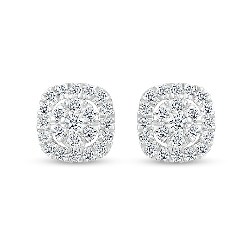 Main Image 3 of 0.40 CT. T.W. Composite Diamond Cushion-Shaped Frame Stud Earrings in 10K White Gold