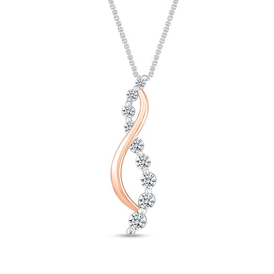 0.40 CT. T.W. Diamond Graduated Crossover Twist Pendant in 10K Two-Tone Gold