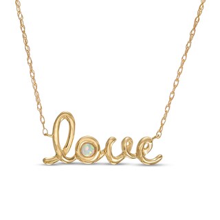 Bezel-Set Lab-Created Opal Cursive "love" Necklace in 10K Gold - 20"