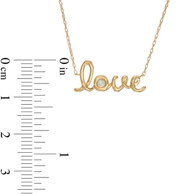 Bezel-Set Lab-Created Opal Cursive "love" Necklace in 10K Gold - 20"