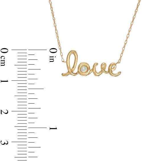 Bezel-Set Lab-Created Opal Cursive "love" Necklace in 10K Gold - 20"