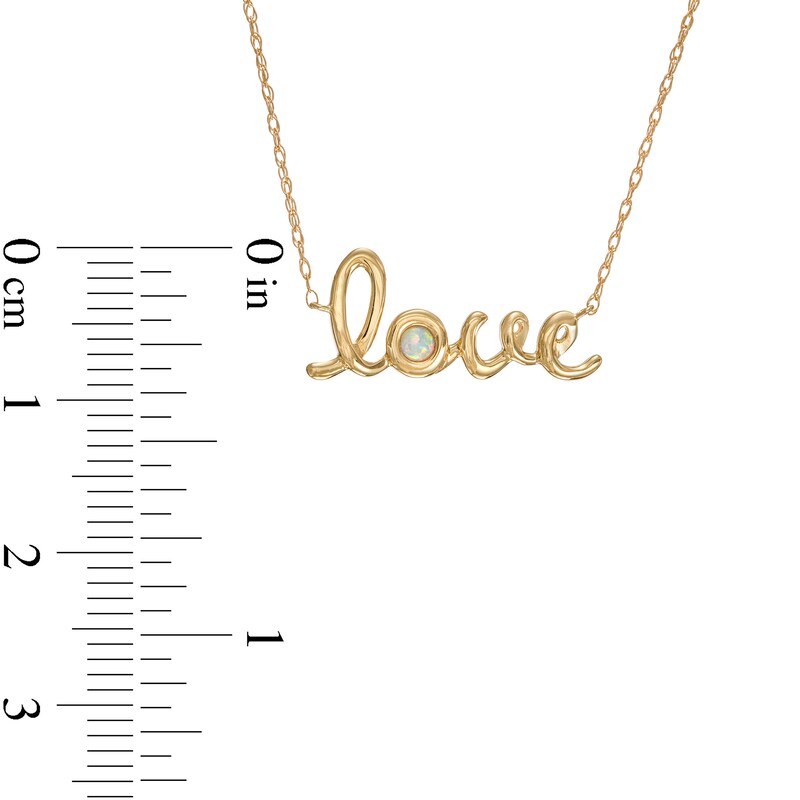 Bezel-Set Lab-Created Opal Cursive "love" Necklace in 10K Gold - 20"