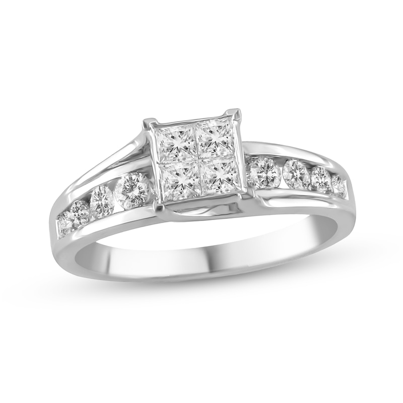 0.95 CT. T.W. Quad Princess-Cut Diamond Engagement Ring in 14K White Gold