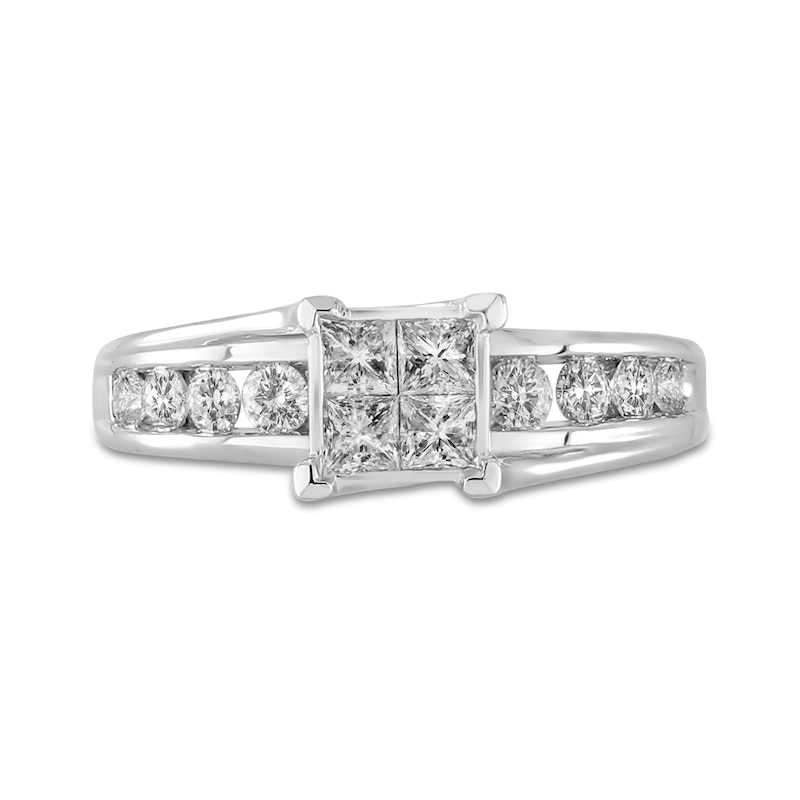 0.95 CT. T.W. Quad Princess-Cut Diamond Engagement Ring in 14K White Gold