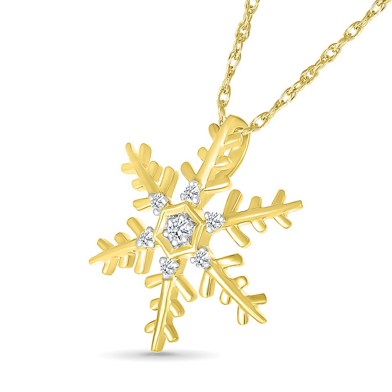 Main Image 2 of 0.04 CT. T.W. Diamond Snowflake Pendant in Sterling Silver with 14K Gold Plate
