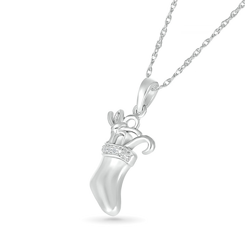 Diamond Accent Stocking with Gifts Pendant in Sterling Silver
