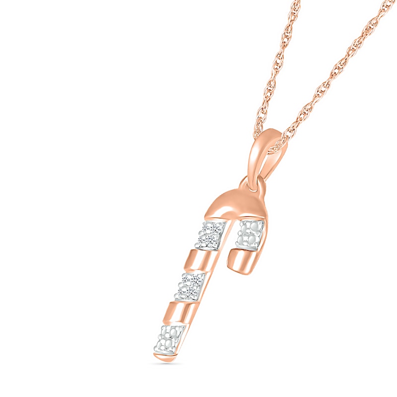 Diamond Accent Candy Cane Pendant in Sterling Silver with 14K Rose Gold