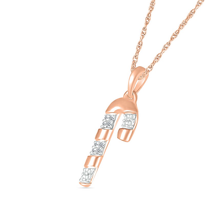Main Image 2 of Diamond Accent Candy Cane Pendant in Sterling Silver with 14K Rose Gold
