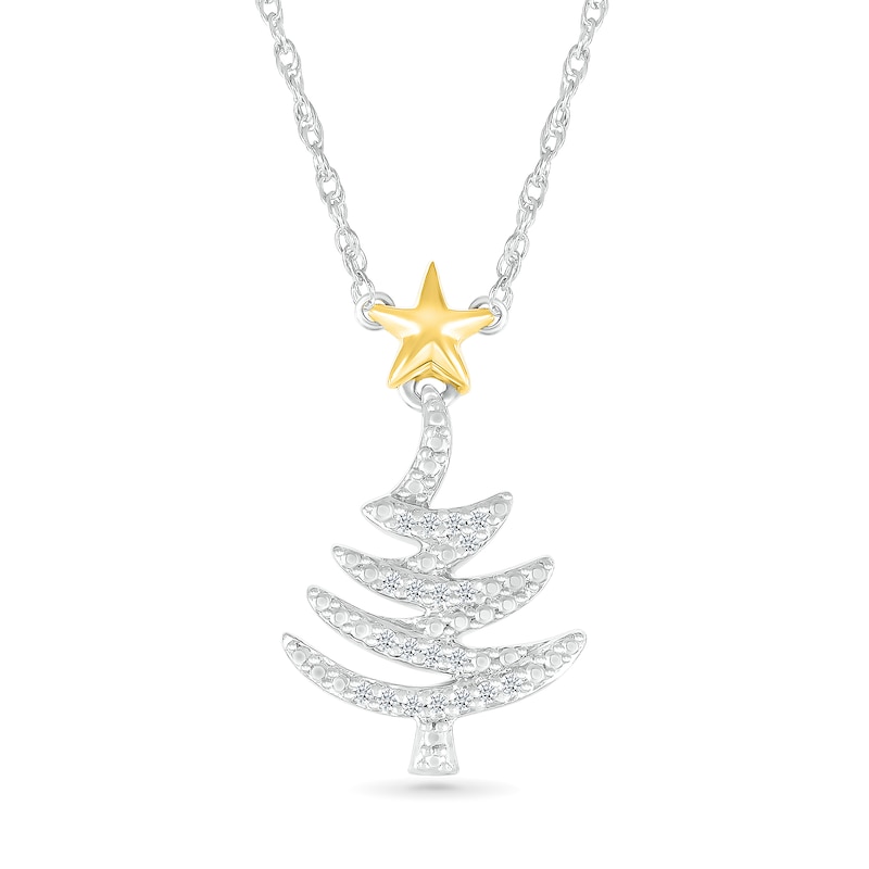 0.04 CT. T.W. Diamond Christmas Tree with Star Topper Necklace in Sterling Silver and 14K Gold Plate