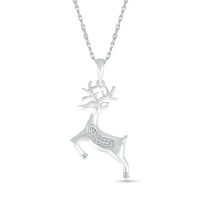 Diamond Accent Reindeer Pendant in Sterling Silver
