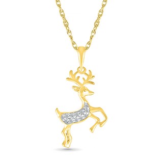 0.04 CT. T.W. Diamond Reindeer Pendant in Sterling Silver with 14K Gold Plate