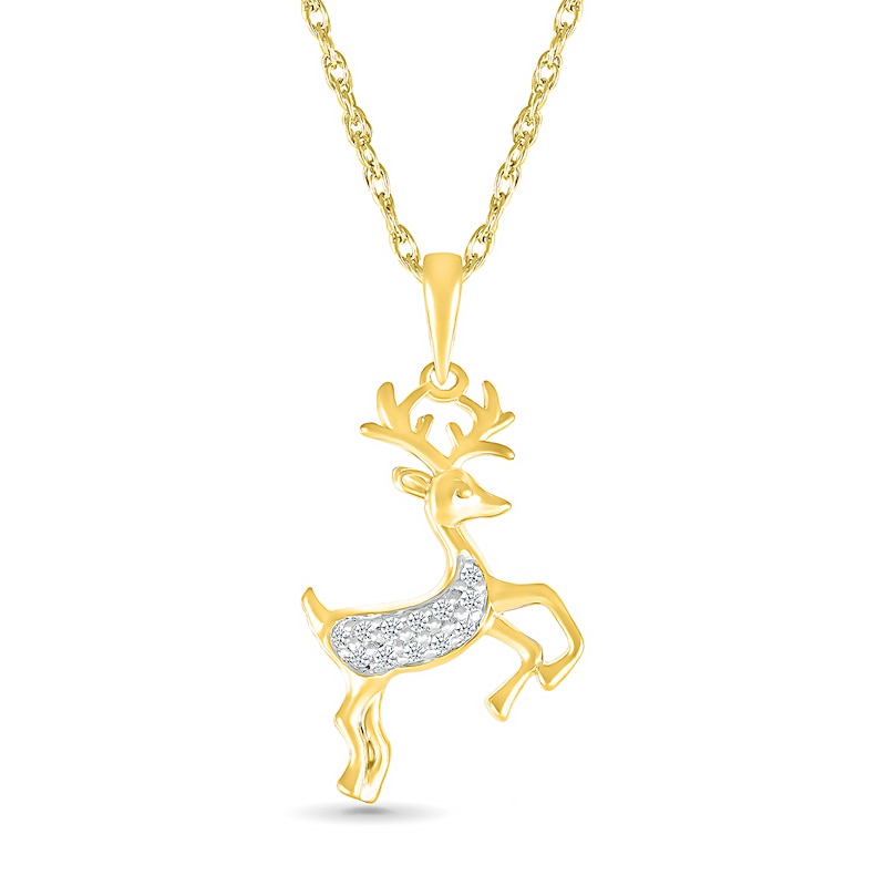 0.04 CT. T.W. Diamond Reindeer Pendant in Sterling Silver with 14K Gold Plate