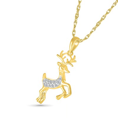 0.04 CT. T.W. Diamond Reindeer Pendant in Sterling Silver with 14K Gold Plate