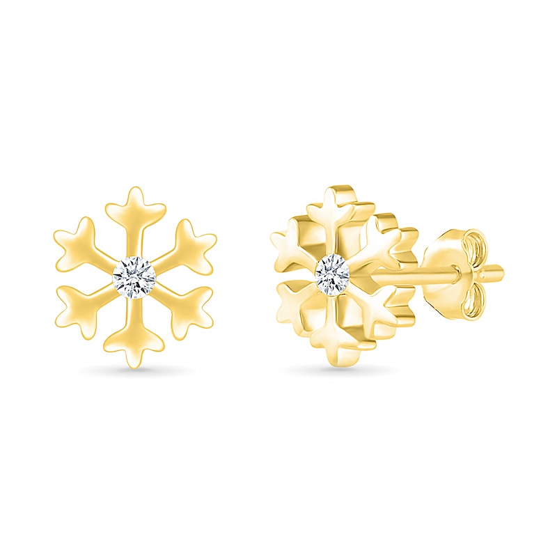 0.04 CT. T.W. Diamond Snowflake Stud Earrings in Sterling Silver with 14K Gold Plate|Peoples Jewellers