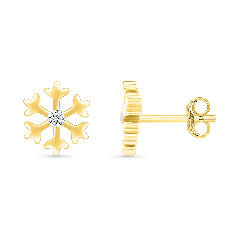 Main Image 2 of 0.04 CT. T.W. Diamond Snowflake Stud Earrings in Sterling Silver with 14K Gold Plate