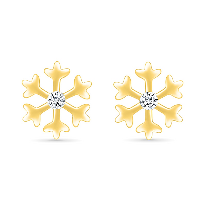 Main Image 3 of 0.04 CT. T.W. Diamond Snowflake Stud Earrings in Sterling Silver with 14K Gold Plate