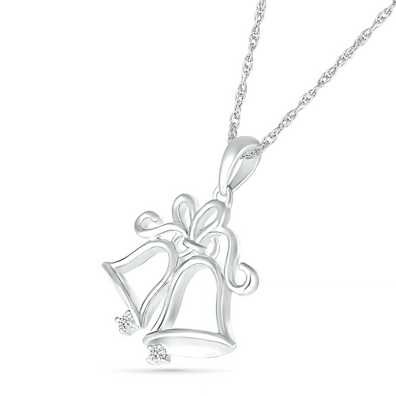 Diamond Accent Holiday Bells Pendant in Sterling Silver