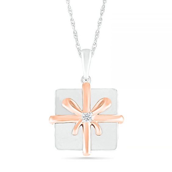 Diamond Accent Holiday Gift Pendant in Sterling Silver and 14K Rose Gold Plate