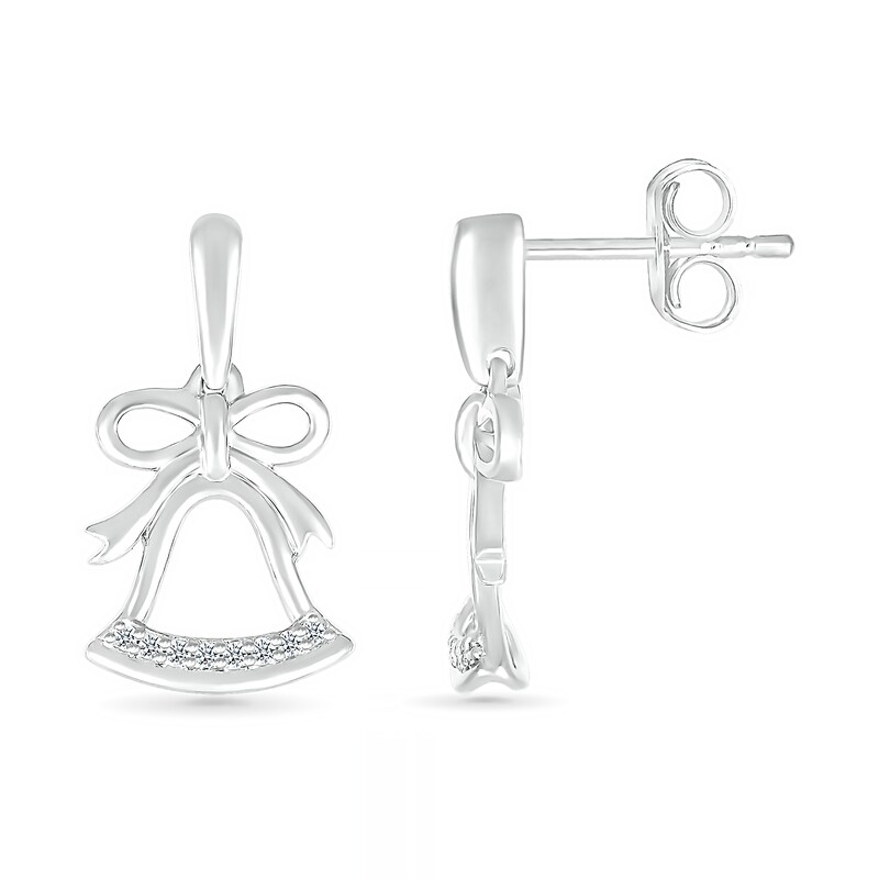 Main Image 2 of 0.04 CT. T.W. Diamond Holiday Bell Drop Earrings in Sterling Silver
