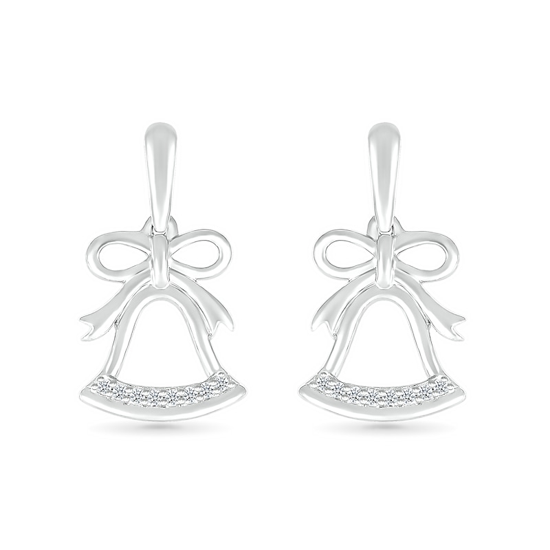 Main Image 3 of 0.04 CT. T.W. Diamond Holiday Bell Drop Earrings in Sterling Silver