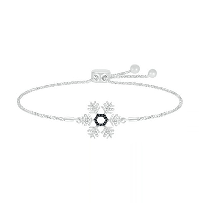 0.04 CT. T.W. Black Enhanced Diamond Snowflake Bolo Bracelet in Sterling Silver - 9.5"