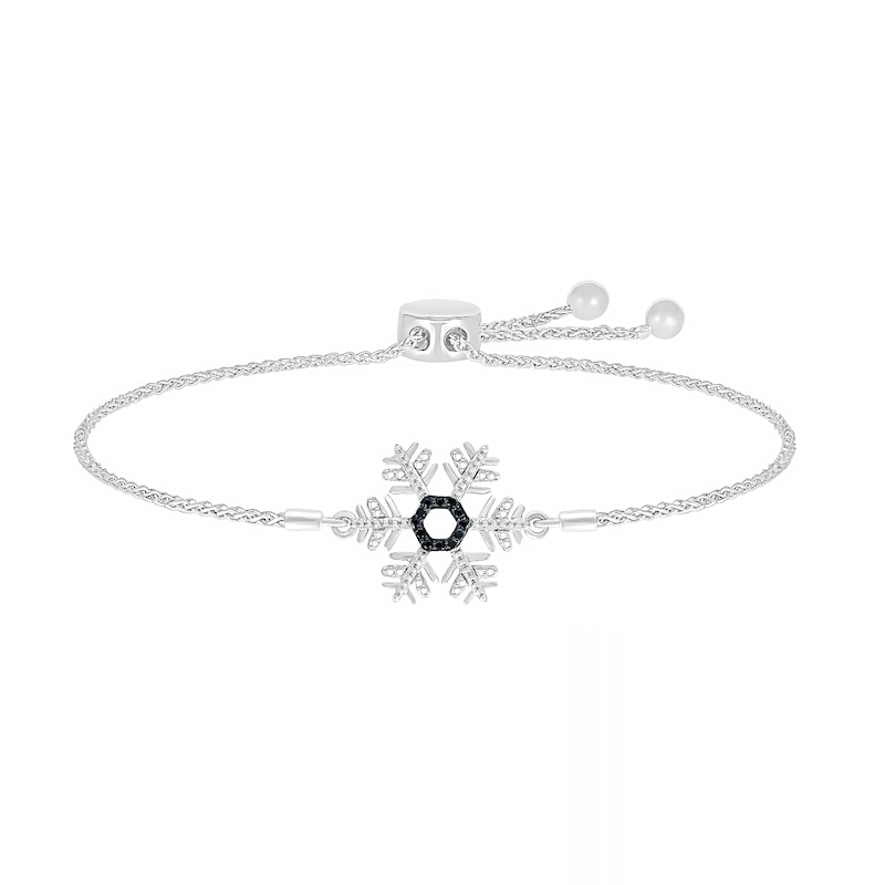 Main Image 1 of 0.04 CT. T.W. Black Enhanced Diamond Snowflake Bolo Bracelet in Sterling Silver - 9.5"