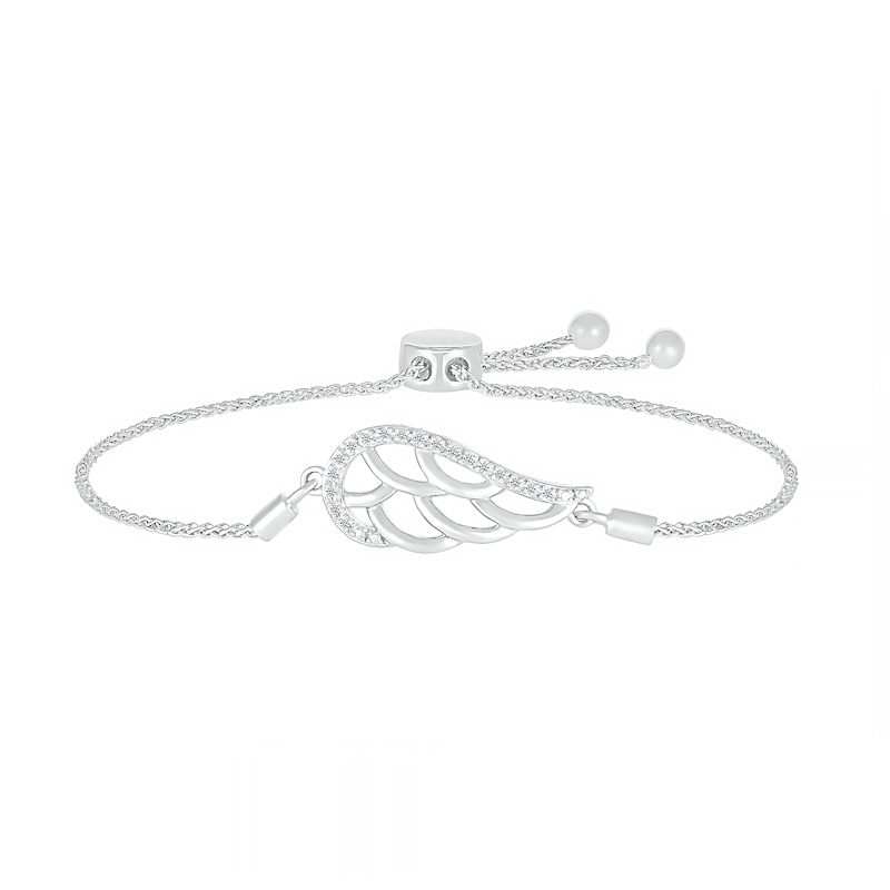 0.04 CT. T.W. Diamond Sideways Angel Wing Bolo Bracelet in Sterling Silver - 9.5"|Peoples Jewellers