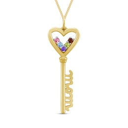 Gemstone Heart-Top Key "mom" Pendant (1-5 Stones)