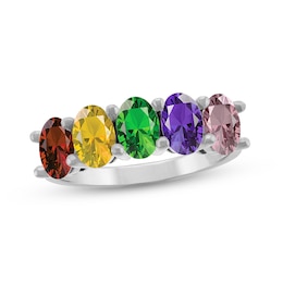 Oval Gemstone Ring (1-5 Stones and 2 Lines)