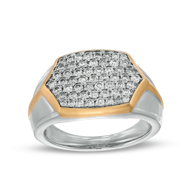 Men's 1.00 CT. T.W. Diamond Stretched Hexagon Ring in 10K Two-Tone Gold|Peoples Jewellers