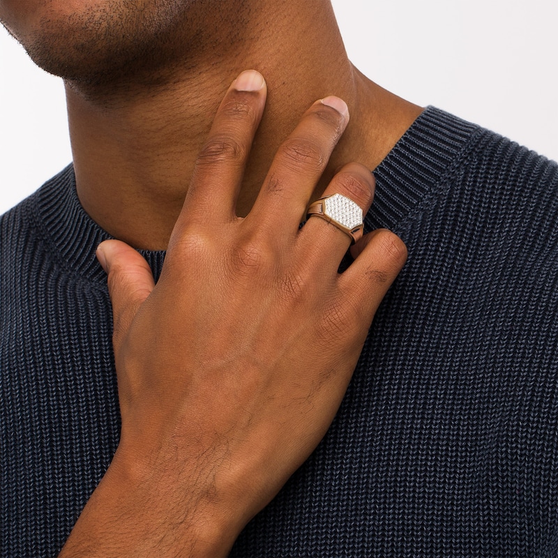 Men's 1.00 CT. T.W. Diamond Stretched Hexagon Ring in 10K Two-Tone Gold