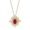 Thumbnail Image 0 of Oval Ruby and 0.20 CT. T.W. Diamond Starburst Pendant in 14K Gold