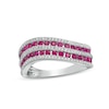 Thumbnail Image 0 of Ruby and 0.25 CT. T.W. Diamond Channel Multi-Row Wave Ring in 14K White Gold