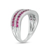 Thumbnail Image 2 of Ruby and 0.25 CT. T.W. Diamond Channel Multi-Row Wave Ring in 14K White Gold