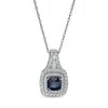 Thumbnail Image 0 of 5.0mm Cushion-Cut Blue Sapphire and 0.24 CT. T.W. Diamond Double Frame Pendant in 14K White Gold