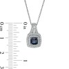 Thumbnail Image 2 of 5.0mm Cushion-Cut Blue Sapphire and 0.24 CT. T.W. Diamond Double Frame Pendant in 14K White Gold