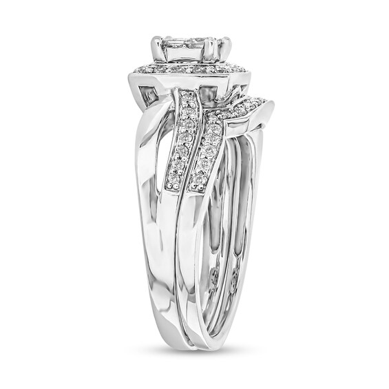 0.56 CT. T.W. Princess-Cut Quad Diamond Frame Twist Shank Bridal Set in 10K White Gold