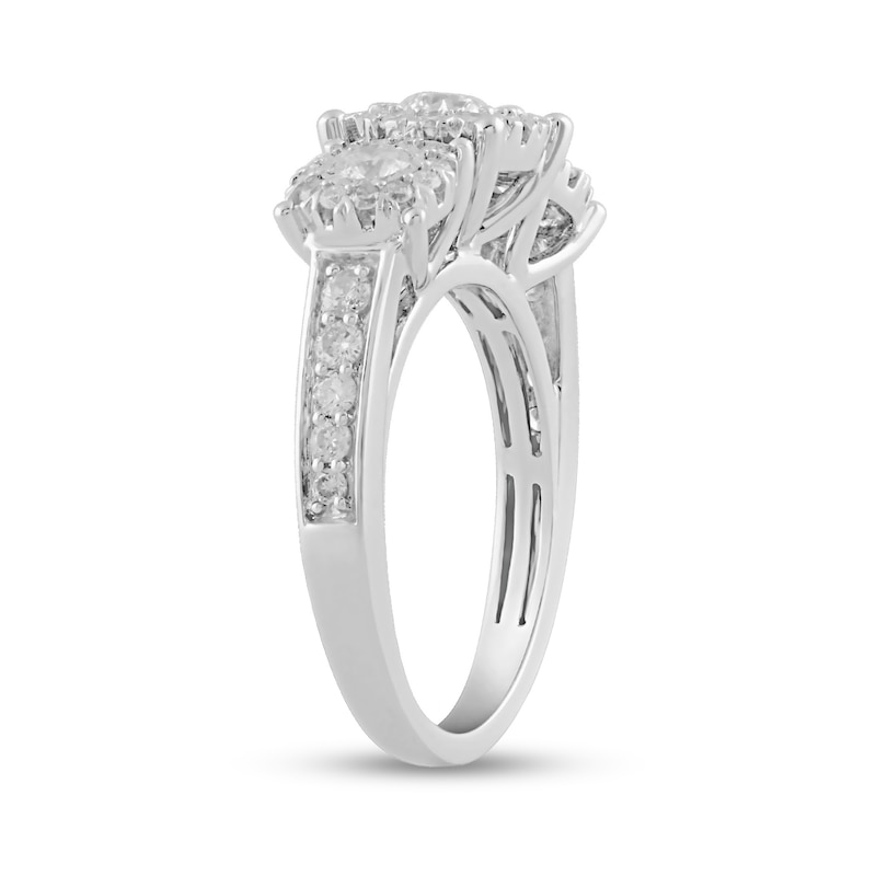 0.99 CT. T.W. Diamond Frame Three Stone Engagement Ring in 14K White Gold