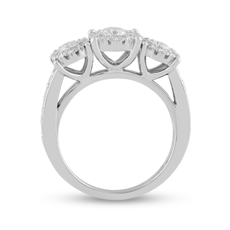 0.99 CT. T.W. Diamond Frame Three Stone Engagement Ring in 14K White Gold