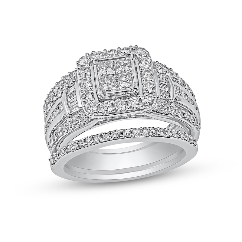 1.50 CT. T.W. Quad Princess-Cut Diamond Three Piece Bridal Set in 10K White Gold