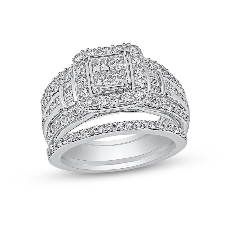 1.50 CT. T.W. Quad Princess-Cut Diamond Three Piece Bridal Set in 10K White Gold|Peoples Jewellers