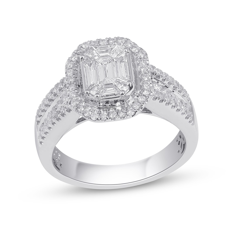 1.00 CT. T.W. Emerald-Cut Diamond Frame Engagement Ring in 14K White Gold