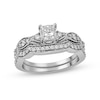 Thumbnail Image 0 of 1.25 CT. T.W. Princess-Cut Diamond Twist Shank Bridal Set in 14K White Gold