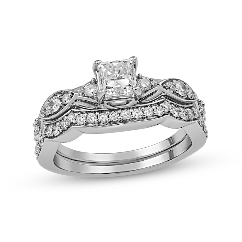 1.25 CT. T.W. Princess-Cut Diamond Twist Shank Bridal Set in 14K White Gold