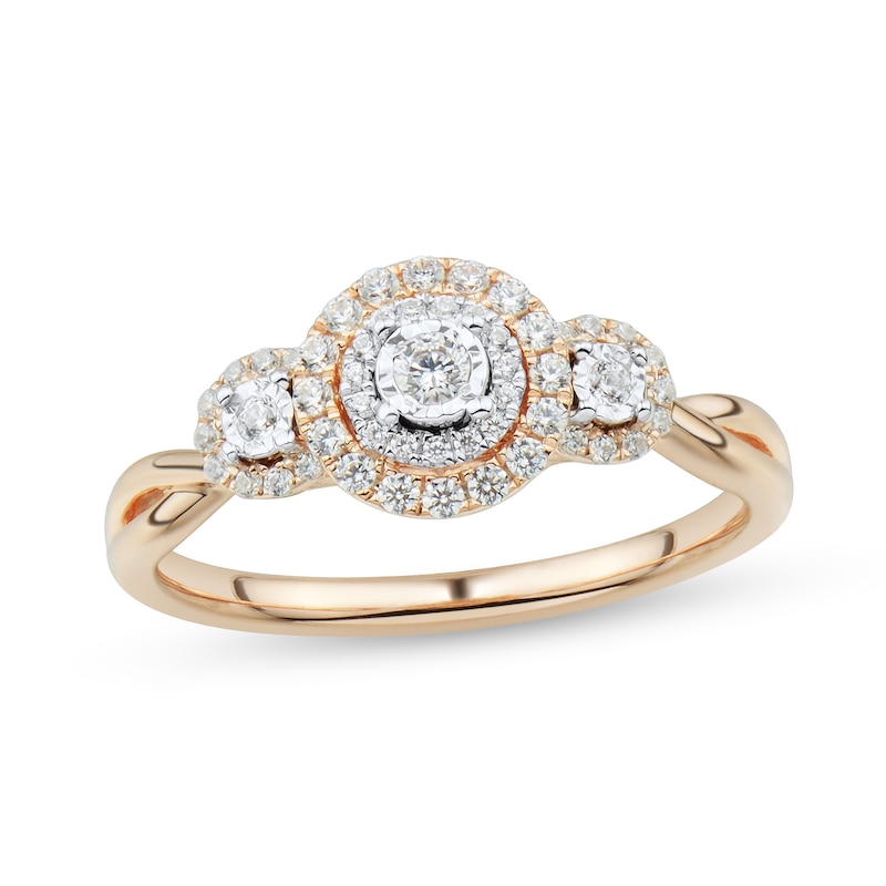 0.29 CT. T.W. Diamond Double Frame Three Stone Ring in 10K Two-Tone Gold