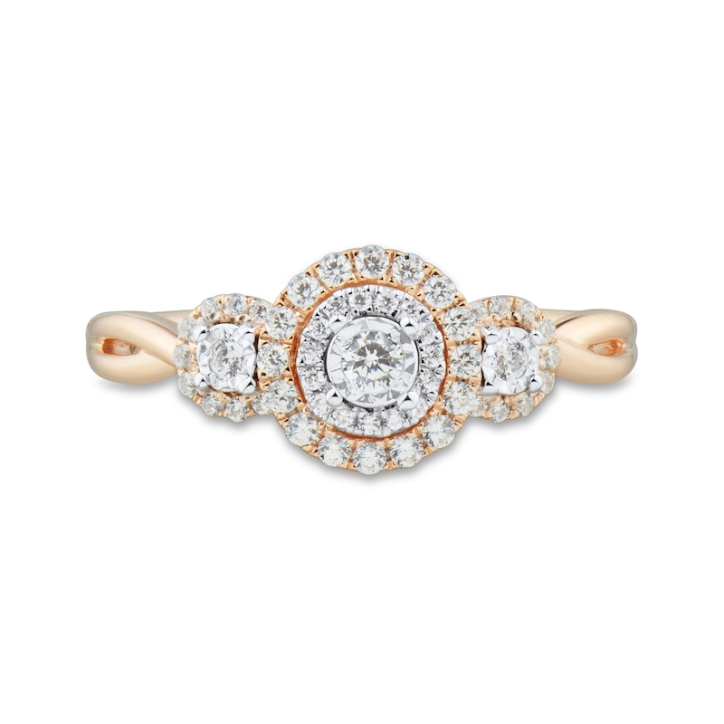 0.29 CT. T.W. Diamond Double Frame Three Stone Ring in 10K Two-Tone Gold